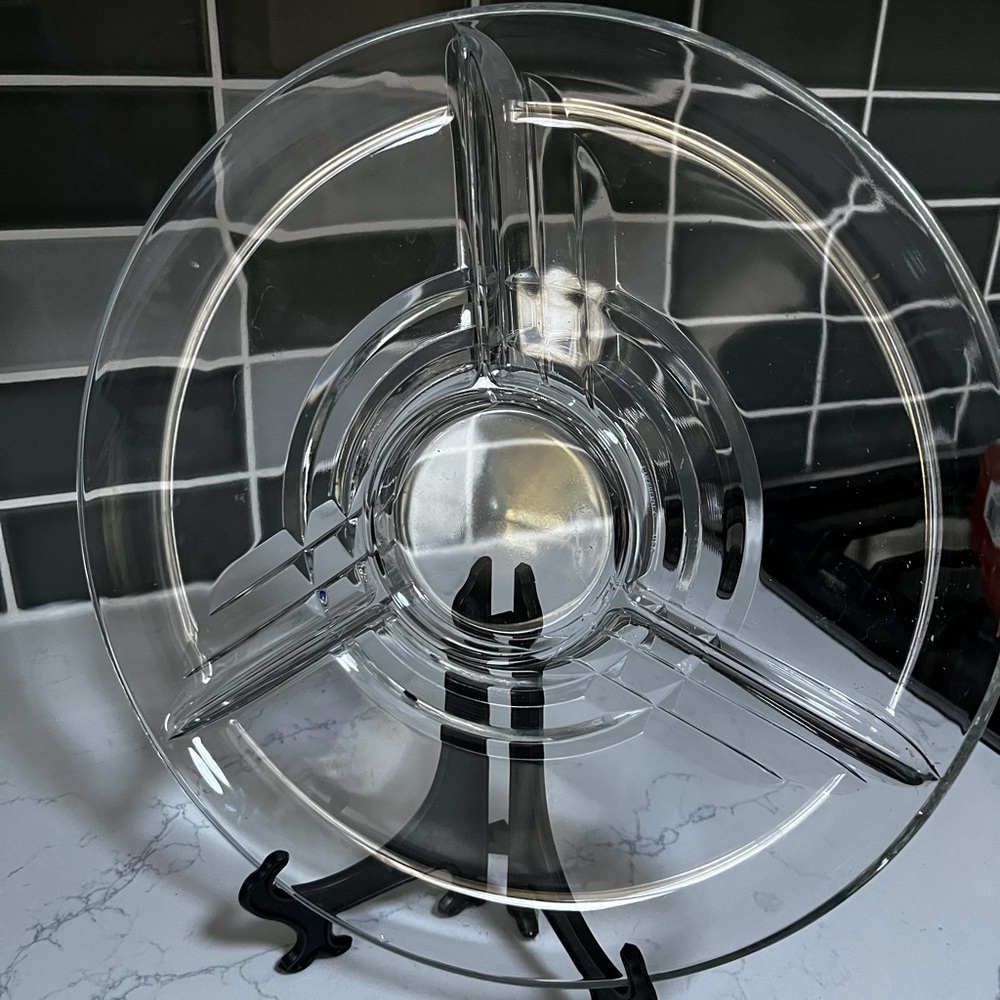Vintage Clear Glass Divided Art Deco Style Serving Tray